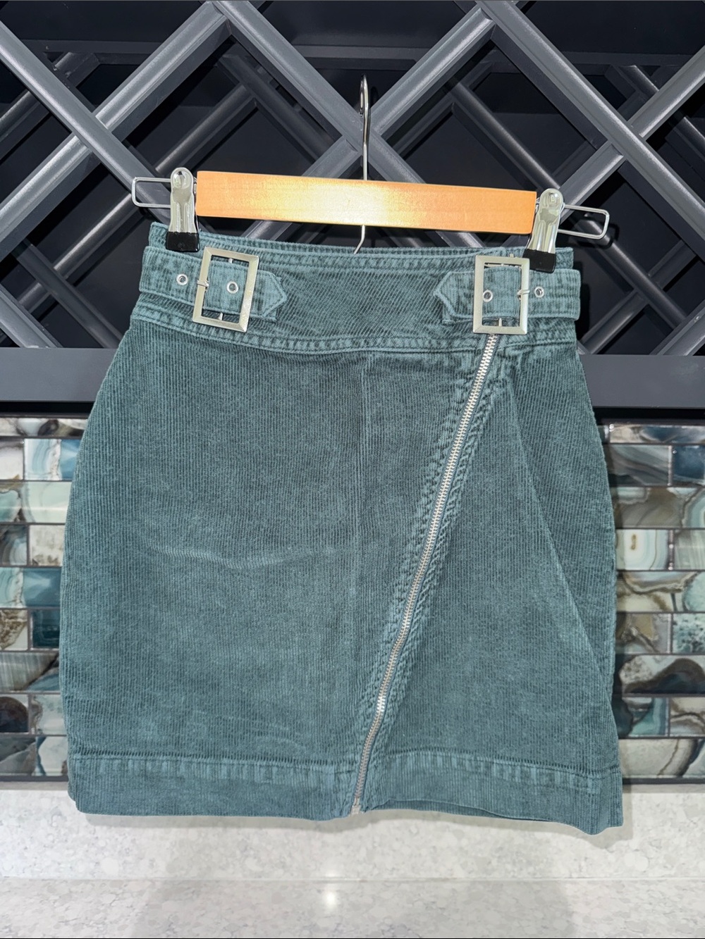 Urban Outfitters Teal Corduroy Asymmetrical Zip Mini Skirt